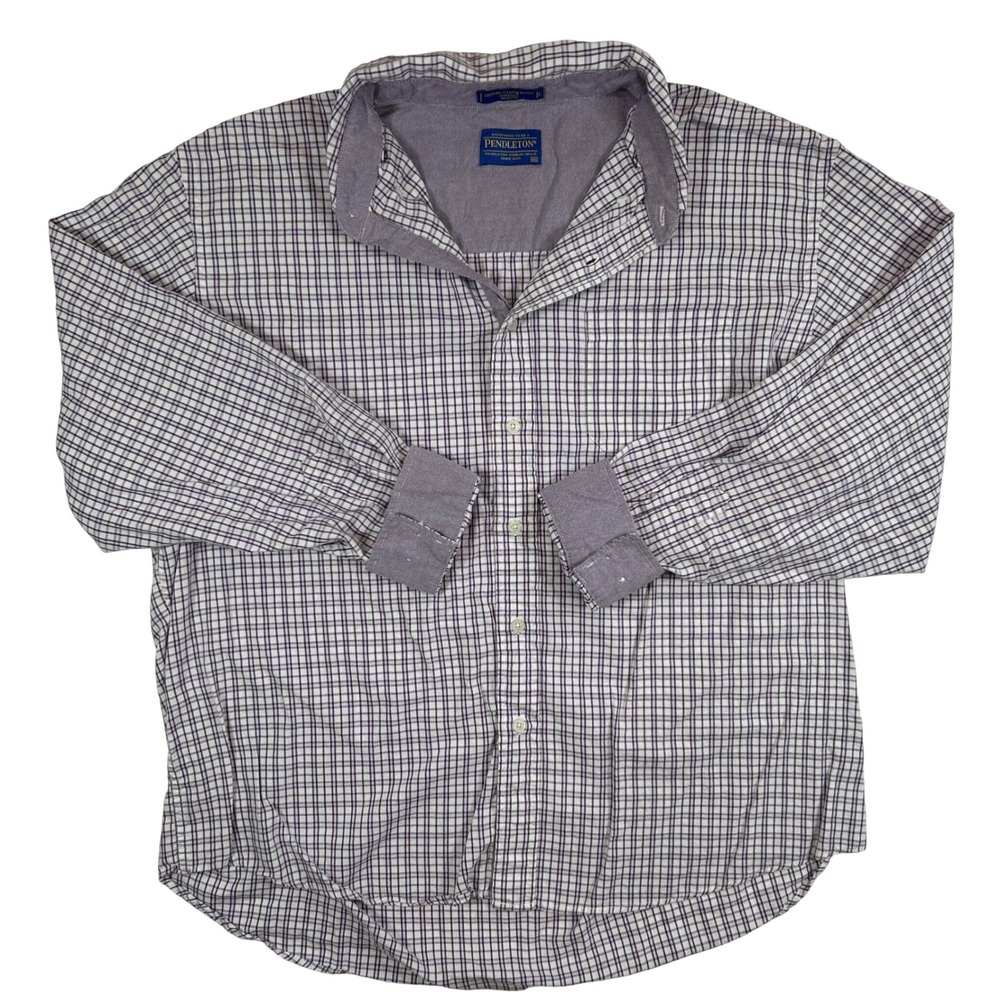 Pendleton Mens XXL Oxford Cloth Button Down Shirt Purple White Check Cotton